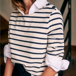 Sezane Navy and White Striped Sweatshirt